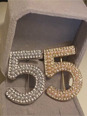Fashion Jewelry Rhinestone & Faux Pearl  Brooches Number 5 Silver/ Gold Lot 2